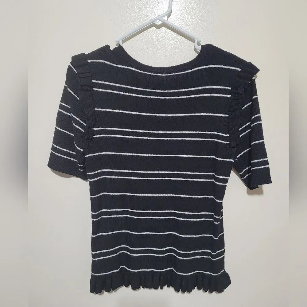 Laundry By‎ Shelli Segal Striped Rib Ruffle Sweater